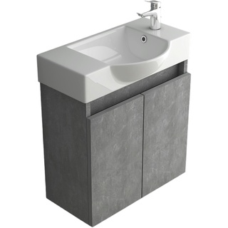Alpenberger Waschtisch mit Unterschrank | Waschbecken mit Waschbeckenunterschrank Grau | Gäste WC Möbel | Aufsatzwaschbecken Waschtischunterschrank