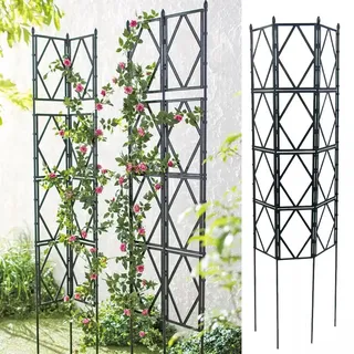 Rose Rankgitter Metall 3er Set, Faltbares Design Hoch 220cm Rankhilfe Pergola für Rasen/Hinterhof/Terrasse Kletterrosenpflanzen Garten Decoration,Schwarz-120 * 60cm(87 * 24in)