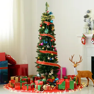 Künstlicher, Schmaler Weihnachtsbaum, 150 Cm Hoch, Mit 294 Zweigen Und Abnehmbarem Sockel, Einfach Aufzubauen, Grün