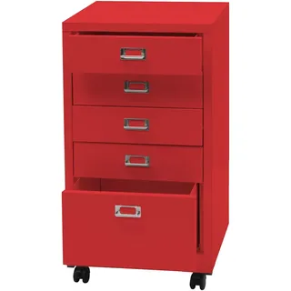 Mendler Rollcontainer HWC-L49, Schubladenschrank Stahlschrank Aktenschrank, Metall 75x40x41cm 5 Schubladen ~ rot