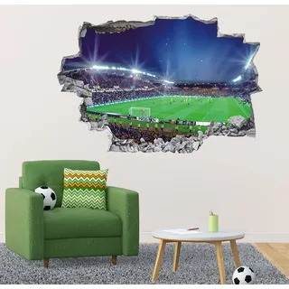 ANHUIB 3D Wandtattoo Fussball Arena,Durchbruch Wandaufkleber für Kinderzimmer Jungen,3D Wandtattoo Fußball,Bunte FussballWandbild Jugendzimmer,Teenager Schlafzimmer Deko Wandaufkleber Geschenk,89x59cm