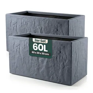 Kreher Blumenkasten 'Riven' aus Kunststoff - Stein Optik - 60x30x30 cm (Farbe wählbar) (2 St) schwarz