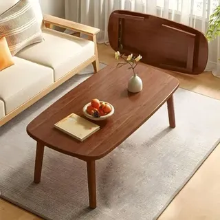 Holz Couchtisch, Mid Century Design, Klapptisch mit Massivholzbeinen, Multifunktionaler Wohnzimmertisch & Schlafzimmertisch, keine Montage erforderlich