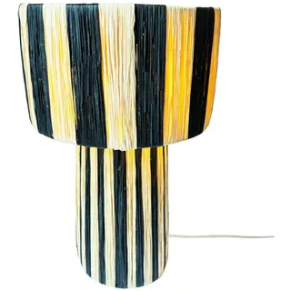 Marrakesch Orient & Mediterran Interior Nachttischlampe Boho-Tischlampe Morjana aus Raffia-Bast, Beige-Schwarz, 42 x 26 cm, E27, Handarbeit beige|schwarz