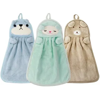 3 Stück niedliches Hängetuch, Korallensamt, Handtuch, zum Aufhängen, Küchenhandtuch, Handtücher mit Aufhängeschlaufe für Badezimmer, Handtuch,Kinder-Set, saugfähiger Waschlappen mit Schlaufe