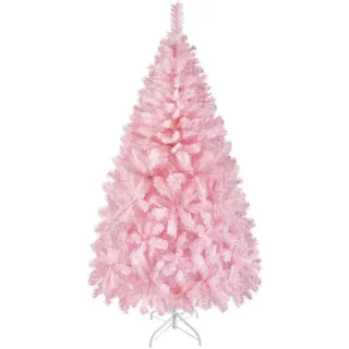 Yaheetech Künstlicher Weihnachtsbaum 61-214 cm (H), Tannenbaum, 183cm Künstlicher Christbaum mit 598 Spitzen & Faltbarem Metallständer rosa Ø 110 cm x 183 cm