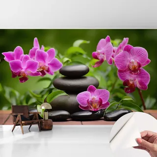 Selbstklebende Tapete - Wanddekoration Wohnzimmer - Tapete Schlafzimmer Orchideen Und Steine 416x254 Cm