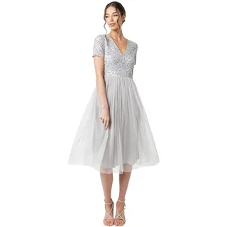 Maya Deluxe Abendkleid mit Pailletten - Cocktailkleid Damen mit V-Ausschnitt - Tüllkleid Damen mit Kurzen Ärmeln - 38