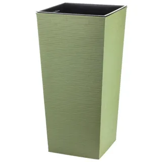 Engelland Pflanzkübel Blumentopf aus recyceltem Kunststoff & Holz (WPC), Rillenoptik (UV-beständig, wetterfest), Blumenkübel für Garten, Balkon, Terrasse, Innen- und Außenbereich grün 24 cm x 46.5 cm x 24 cm