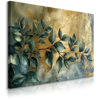 Muralo Leinwandbild, Grün, Beige, Grau, Textil, Kiefer, Baum/Pflanze/Natur, Abstrakt, Rechteckig, 120x80 cm, einfache und schnelle Anbringung, Bilder und Zubehör, Wandbilder, Leinwandbilder