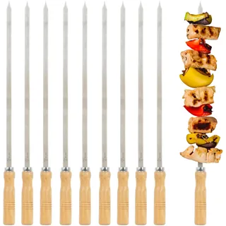 BBQ-Toro Edelstahl Grillspieße mit Holzgriff (10 Stück) | 50 cm | Schaschlikspieße, Grillspieß Set, Grill Skewers | Mangal Schaschlik, Drehspieß, Rotisserie | Grillzubehör, Fleischspieße