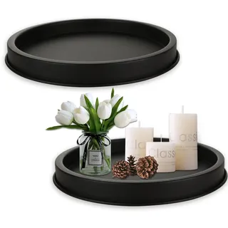 VIDETOL 2 Stück Deko Tablett, 29 cm Badezimmer Tablett, Dekorative Kerzen Tabletts, Metall Dekoteller und Dekotablett, Rundes Serviertablett Schwarz Matt für Zimmer, Bäder und Wohnzimmer Deko