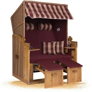 Strandkorb Hanse Ostsee XXL Strandkorb Volllieger 2 Sitzer zerlegt - 120cm breit -Rot Kariert Uni, ideal für Garten, Terrasse oder Balkon - Rot