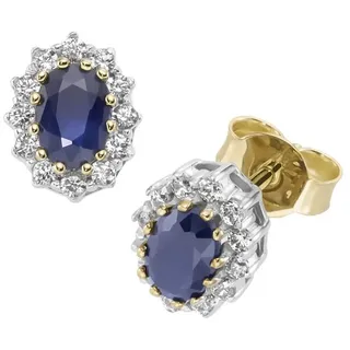 Luigi Merano Paar Ohrstecker mit Saphir und Zirkonia, Gold 375 blau