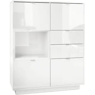 Vladon Highboard 103 x 123 x 37,5 cm Weiß Hochglanz