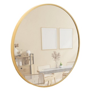 Terra Home Wandspiegel Spiegel rund 60x60 Schminkspiegel Metallrahmen, Badezimmerspiegel Flurspiegel gold goldfarben