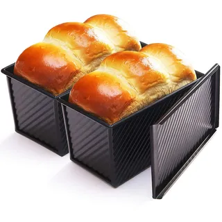 CHEFMADE Kastenform 2 Stück, Antihaft-Brotform, Karbonstahl, Toastpfanne mit Deckel zum Backen von Brot – Schwarz