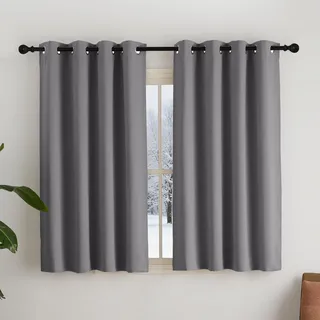 NICETOWN Gardinen Grau Verdunklungsvorhänge mit Ösen Kälteschutzvorhang | H145 x B140 cm, 2er Set, Scheibengardinen Blickdicht, Wärmeabweisende Vorhänge, Geeignet für Schlafzimmer, Wohnzimmer, Modern