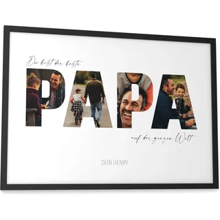 Papierschmiede® Geschenk für Papa Bild mit Fotos - A3 im Bilderrahmen - Personalisiertes Vatertagsgeschenk - Bester Papa Poster personalisierbar Geburtstag Vatertag Weihnachten