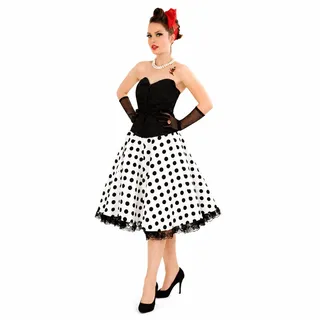 KarnevalsTeufel Polka Dot Rockabilly Rock 50er Jahre Schwarz Weiß (40) | Vintage Tellerrock im Rock'n'Roll Stil mit klassischem Polka-Dot-Muster und Spitzenbesatz am Saum