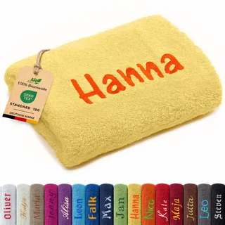 AR Line Besticken Sie Handtuch mit Namen oder mit Wunschtext Bestickt, Handtuch (50x100cm) in Gelb