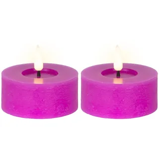 Lumineo LED-Teelichter, Timer, warmweiß, LED Teelichter 7x6cm mit Timer Wachs 2 Stück Lila / Warmweiß lila