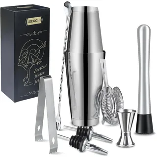 700/600ml Boston Cocktail Shaker Set | 304 Edelstahl Coktailmixset | Cocktail Mixer 8 Teiliges Barkeeper Geschenkset mit Cocktail Zubehör - Messbecher und Bar Löffel Ideal für Zuhause & Bar