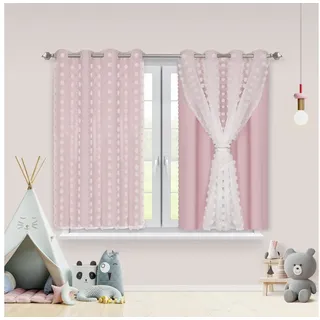 BTTO V&G Schiebegardine Kinderzimmer Vorhänge mit Ösen Baby Gardinen Doppelschichtige, Doppellagiges Wollknäuelgarn,Kindervorhang rosa 132 cm x 160 cm