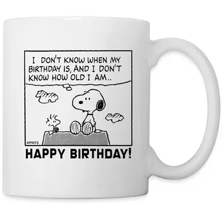Spreadshirt Peanuts Spruch Mit Snoopy Geburtstagsdesign Tasse, One size, Weiß