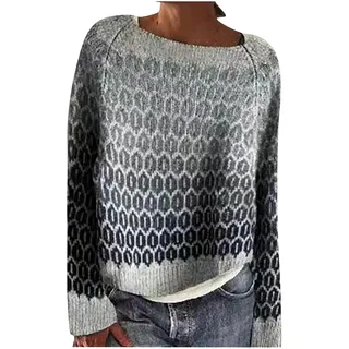 Dyhxuan Pullover Damen Vintage Strickpullover Große Größen Norweger Pulli Warm Bequem Winterpullover Elegant Sweater Rundhals Strickpulli Langarm Wollpullover Autumn Winter Oberteile Wollpulli - XL