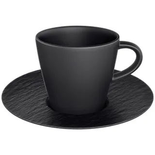 Villeroy & Boch Manufacture Rock Glow Espresso-Set, 2-teilig, Espressotasse 60 ml mit Untertasse ø 12 cm, Edle Schieferoptik, Premium Porzellan, Schwarz