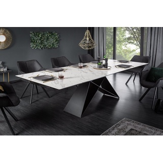 riess-ambiente Esstisch PROMETHEUS 180-220-260cm weiß-grau / dunkelgrau · bis 12 Personen (Einzelartikel, 1-St), Keramik · Glas · Metall · ausziehbar · Marmor-Design · Industrial