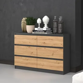 Home Collective Kommode, Schlafzimmer Flur, Schrank, Sideboard, Highboard mit 6 Schubladen, Breite 120 cm Höhe 75 | Anthrazit Artisan Perfekt für Wohnzimmer, Schlafzimmer oder Esszimmer