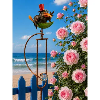 Pommerntraum ®| Windspiel Vogelwippe Metallwindspiel Vogel Vögel Windpendel | Gartenpendel Gartenwippe Rabenwindspiel Vogelwindspiel Gartenstecker Balancer Outdoordeko Vögelchen (Rabe Rudi im Ruderboot)