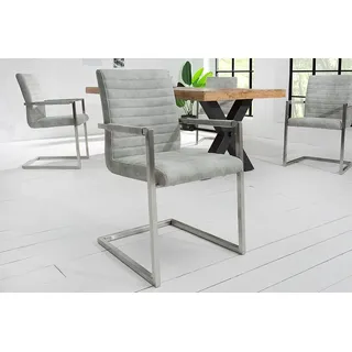 Riess-Ambiente Stuhl LOFT stone grau mit Armlehne Edelstahlgestell Freischwinger Industrial