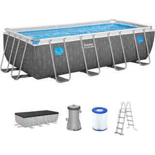BESTWAY Steel Pro MAX Splashview Frame Pool Komplett-Set 488 x 244 x 122 cm inkl. Filterpumpe, Abdeckplane, Poolleiter