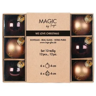 Holly & Jolly Weihnachtsbaumkugel, Weihnachtskugeln Glas 4cm Schneeflocken Motiv 12er Set Elegant Lounge braun