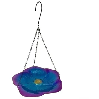 Vogeltränke zum Aufhängen, Metall-Vogelfutterstation, rostbeständig, geräumiger Ständer, 24 cm Durchmesser, 36 cm Höhe, braun und blau, Outdoor-Gartendekoration für Vogelliebhaber (blau)