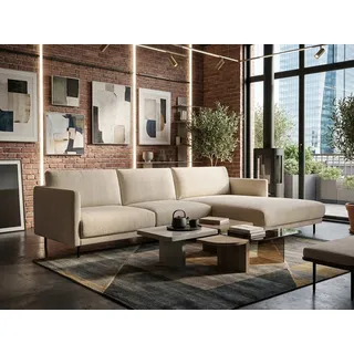 Rolf Benz Ecksofa Ecksofa Rolf Benz freistil 133 Ottomane rechts Stoff Hellelfenbein, Echtes Leder