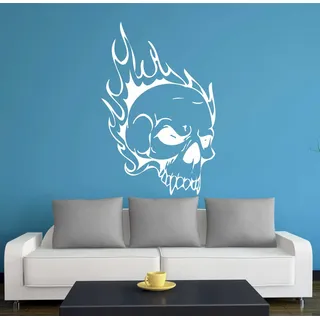 INDIGOS UG Wandtattoo Wandtattoo - Wandaufkleber - w355 Totenkopf Skull Schädel Bone weiß 80 cm