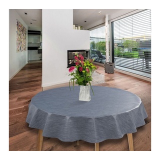 laro Tischdecke Wachstuch-Tischdecken Abwaschbar Leinenoptik Grau Blau Rund 140cm weiß