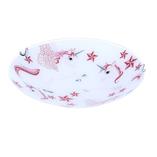 Deckenleuchte Kinderleuchte Deckenlampe Mädchen Kinderzimmer rund, Glas Einhorn Sterne weiß rosa, 2x E27, D 40 cm