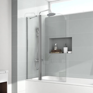 EMKE Duschtrennwand für Badewanne 100x140 cm, Duschwand für Badewanne Faltbar Faltwand Duschabtrennung Badewannenaufsatz 6 mm Sicherheitsglas Duschwand Badewanne