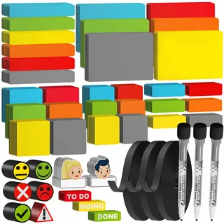 ATWAM 741 Magnetstreifen Beschreibbar Mega Set - Verschiedene Größen - 6 Farben - Scrum & Kanban - Beschreibbare Magnete - Für Whiteboard, Magnettafel, Magnetwand & Kühlschrank