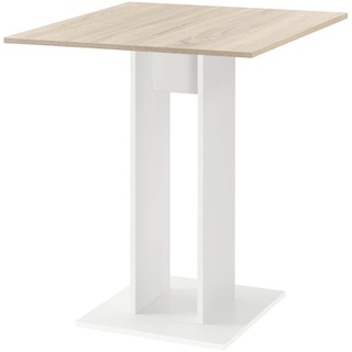Küchentisch Quadratisch 65 x 65 x 78 cm Säulentisch Esszimmertisch aus Spanplatte Speisetisch Tisch Eiche/weiß [en.casa]