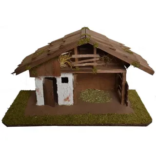 Alfred Kolbe Krippe Krippenstall mit Moos, für Figuren bis 12 cm, Weihnachtsdeko (1-tlg), Echtholz braun