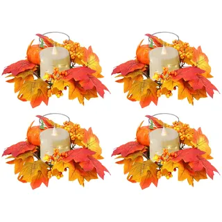 Kerzenringe für Herbst Kranz, Tischdekoration, Kerzenkranz Künstliche Kürbis, Ahornblatt, Kerzenkranz für Stabkerzen, Ringe mit Beeren, Weihnachtskerzenring, Kränze für Halloween, Thanksgiving Deko