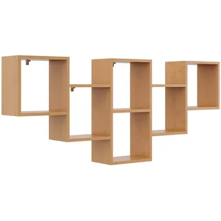 KUBUTKU Dekorativ Wandregal mit 6 Böden 160x66x18 Design Skandinavischer Modern für Wohnzimmer Küche Büro Schlafzimmer Badezimmer Hängeregal Bücherregal (Erle)
