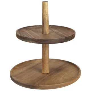 Akazienholz Etagere 2-stöckig & stabil - Holz Etagere Servierplatte Akazie 22x23cm