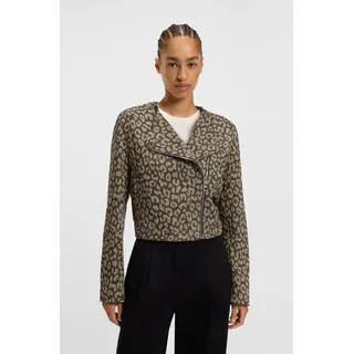 Boss Bikerjacke "Jaleo Premium Damenmode", Damen, Gr. 46, bunt (open miscellaneous 960), Web, Obermaterial: 70% Baumwolle, 25% Polyacryl, 5% sonstige Fasern, gemustert, kurz, asymmetrischer Ausschnitt, Jacken, in Cropped-Länge, Leo-Jacquard